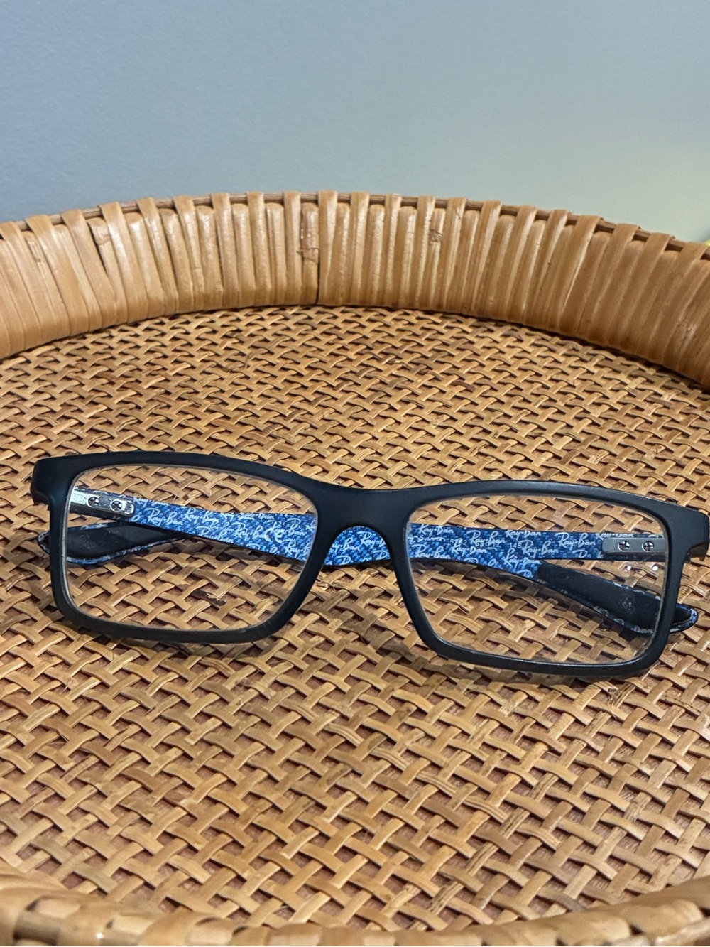Ray-Ban Black Frame Glasses with Blue Patterned Arms